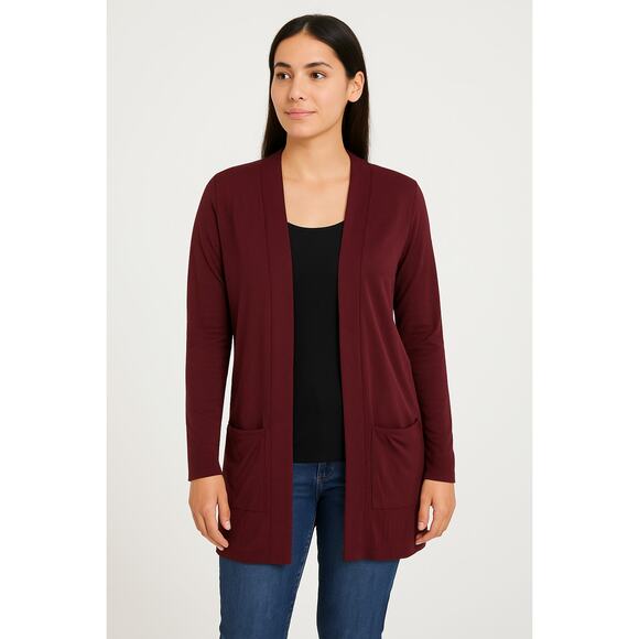 Devotion by Cyrus Women’s Open Front Cardigan  S Small Burgundy  Solid Pockets - Picture 1 of 11